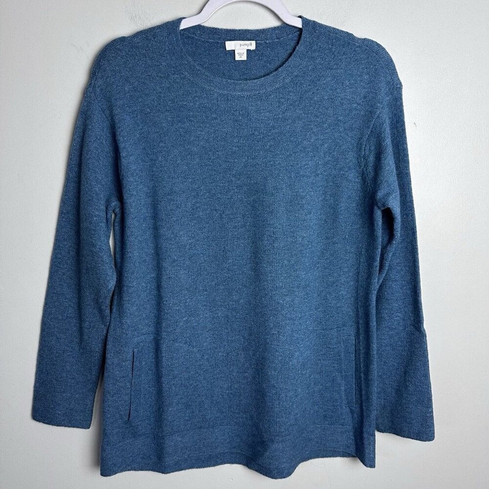 J Jill Pure Jill Sweater Teal Blue‎ Wool Alpaca Blend Front Pockets XS Preppy